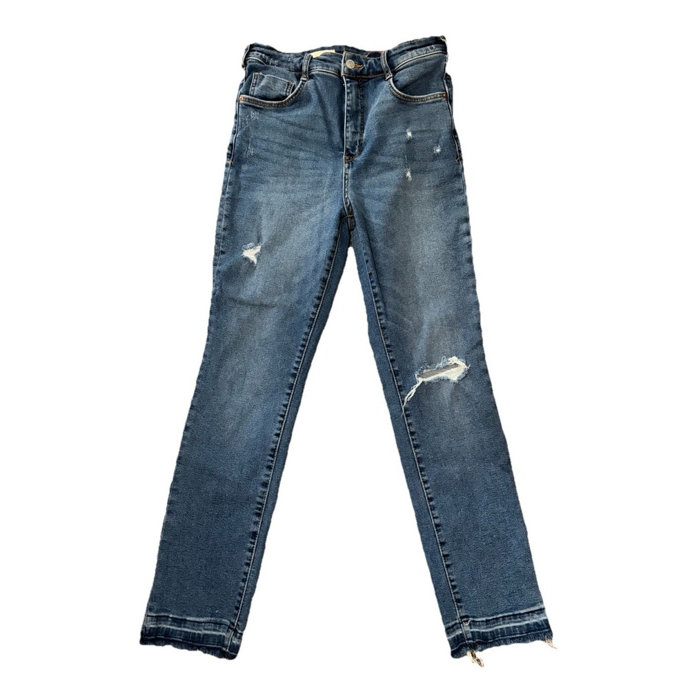 Pilcro High Rise Cigarette Jeans Womens 29 Blue Distressed Raw Hem Stretch Denim